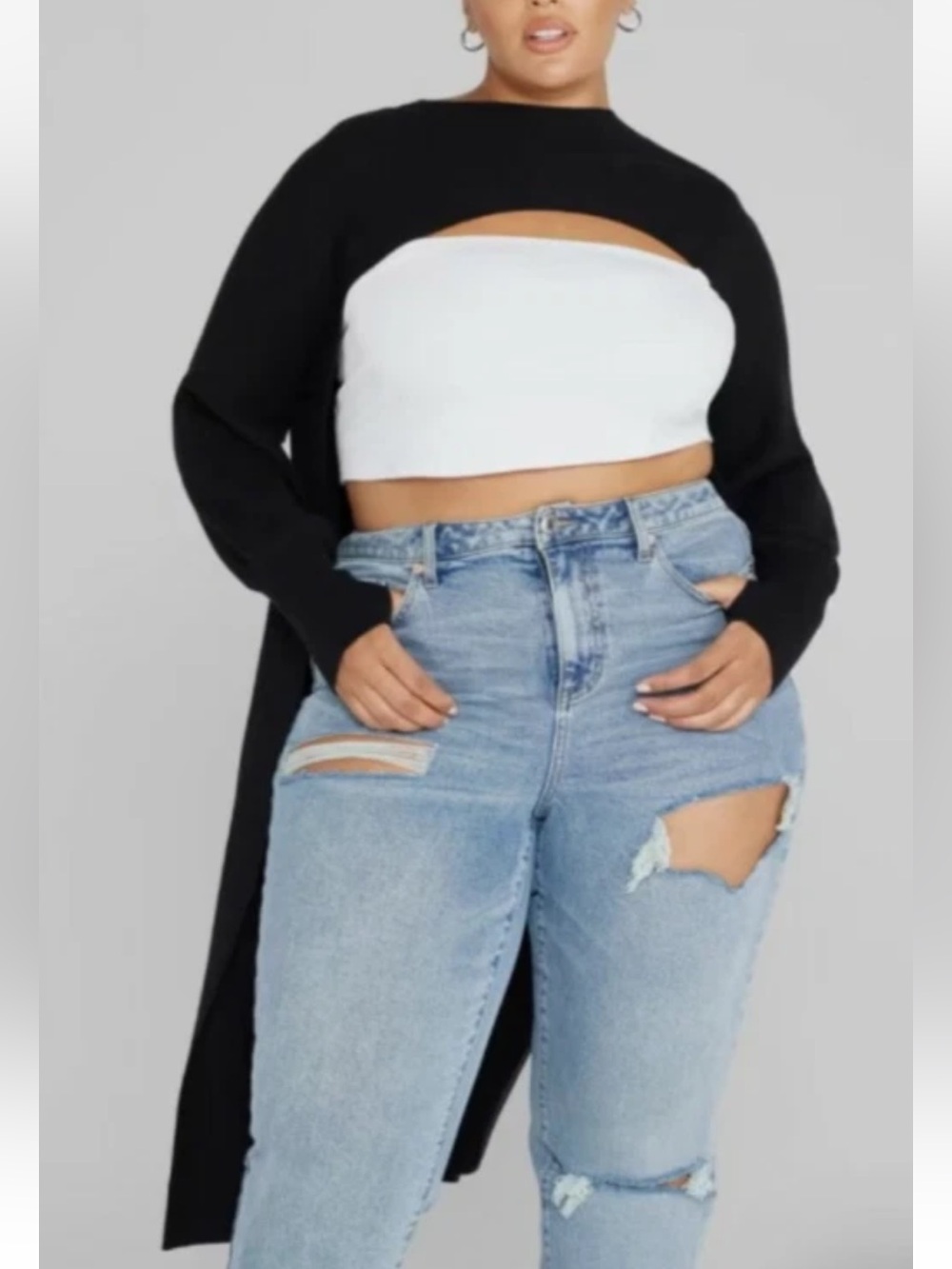 Fashion To Figure Black Rib Knit Cut Out Long Sleeve Midi Sweater Layer XL NWT